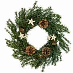 Pine Cones And Stars Pine Sprig Christmas Wreath, 10-Inch, Unlit