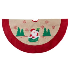 36" Burlap Santa Claus In Sleigh Embroidered Christmas Tree Skirt