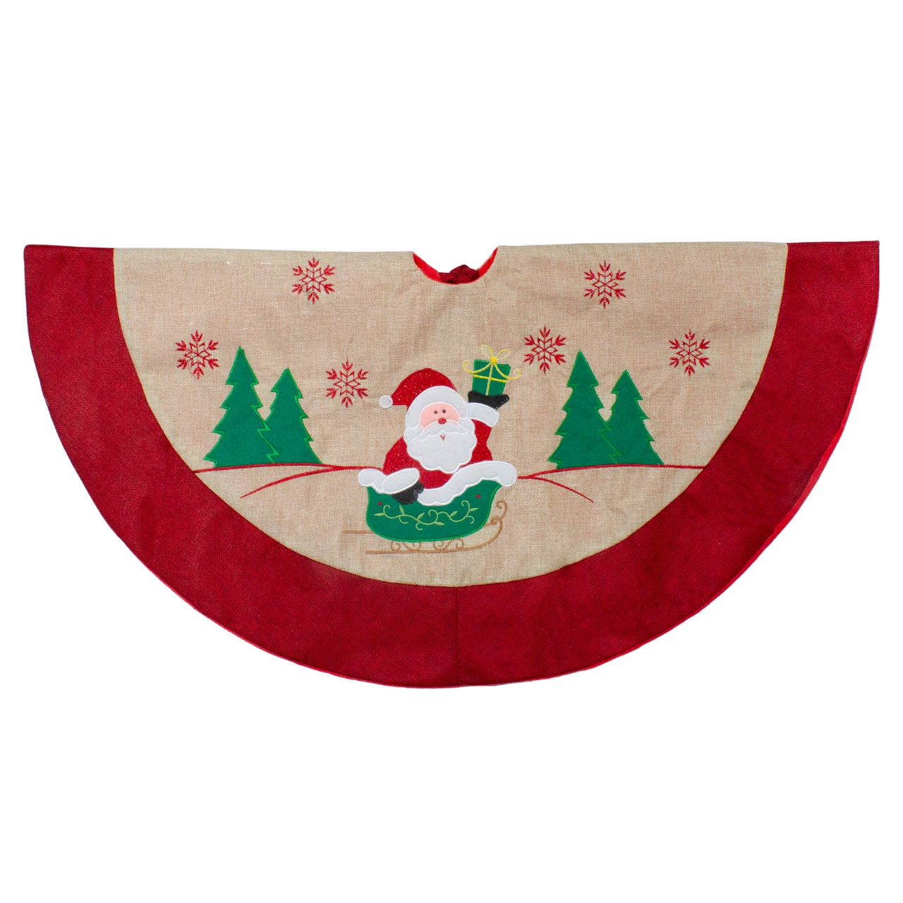 36" Burlap Santa Claus In Sleigh Embroidered Christmas Tree Skirt 1 36" Burlap Santa Claus In Sleigh Embroidered Christmas Tree Skirt