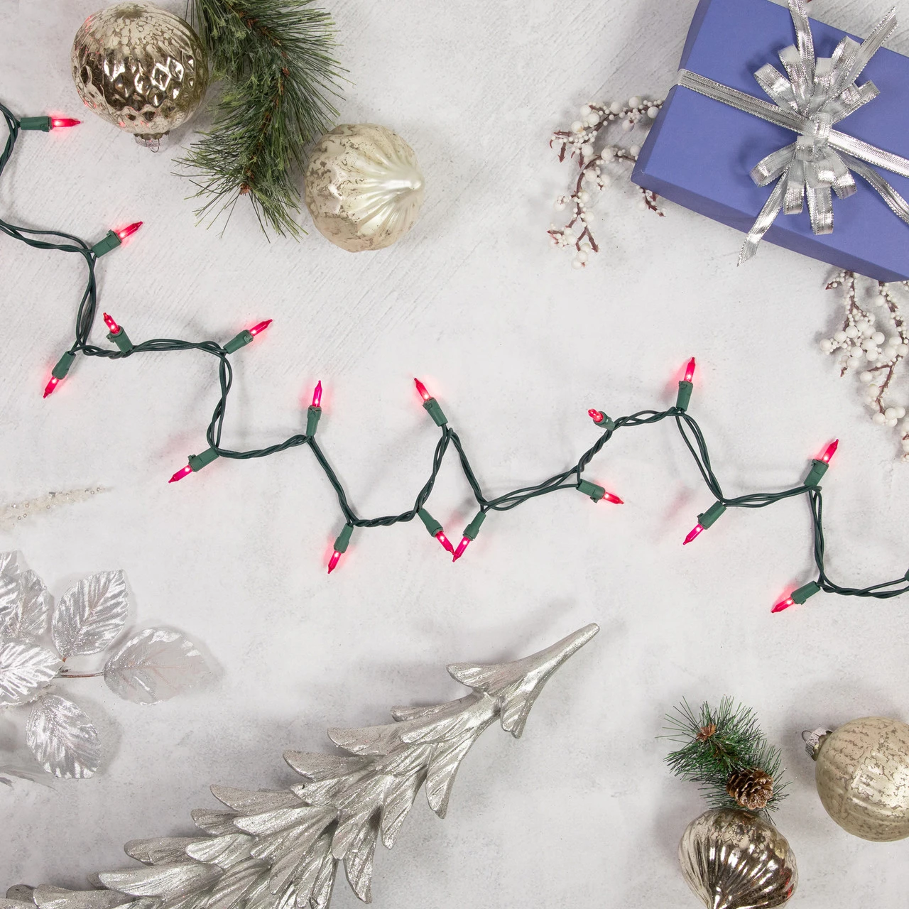 100ct Pink Mini Christmas Light Set, 20.25ft Green Wire 2 100ct Pink Mini Christmas Light Set, 20.25ft Green Wire - Image 2