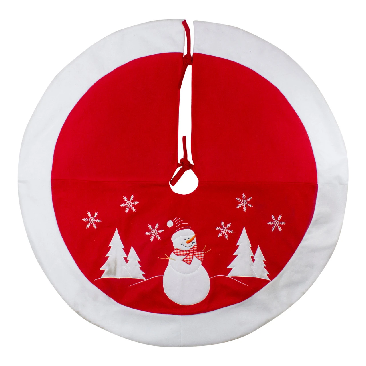 36" Red And White Winter Snowman Embroidered Christmas Tree Skirt 2 36" Red And White Winter Snowman Embroidered Christmas Tree Skirt - Image 2