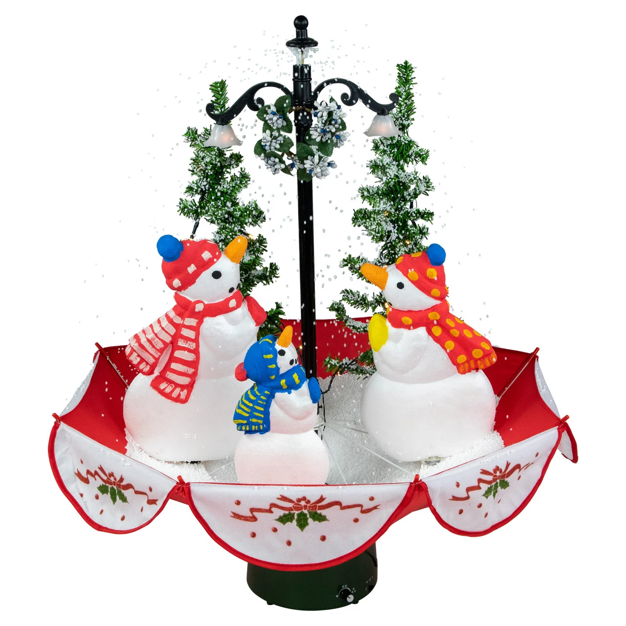 31" Musical Lighted Snowing Snowman Family In Umbrella Base Christmas Decoration 1 31" Musical Lighted Snowing Snowman Family In Umbrella Base Christmas Decoration