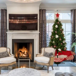 6' Green And Red Musical Lighted Snowing Artificial Christmas Tree, White LED Lights -Best Christmas Store northlight r92477 6 71727.1668612054