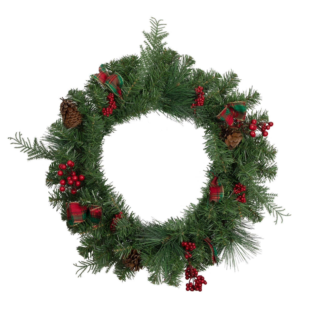 Pine Cones And Berries Artificial Christmas Wreath With Ribbon, 24-Inch, Unlit 1 Pine Cones And Berries Artificial Christmas Wreath With Ribbon, 24-Inch, Unlit