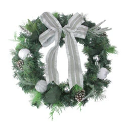 Bow And Pine Cone Artificial Christmas Wreath - 24-Inch, Unlit