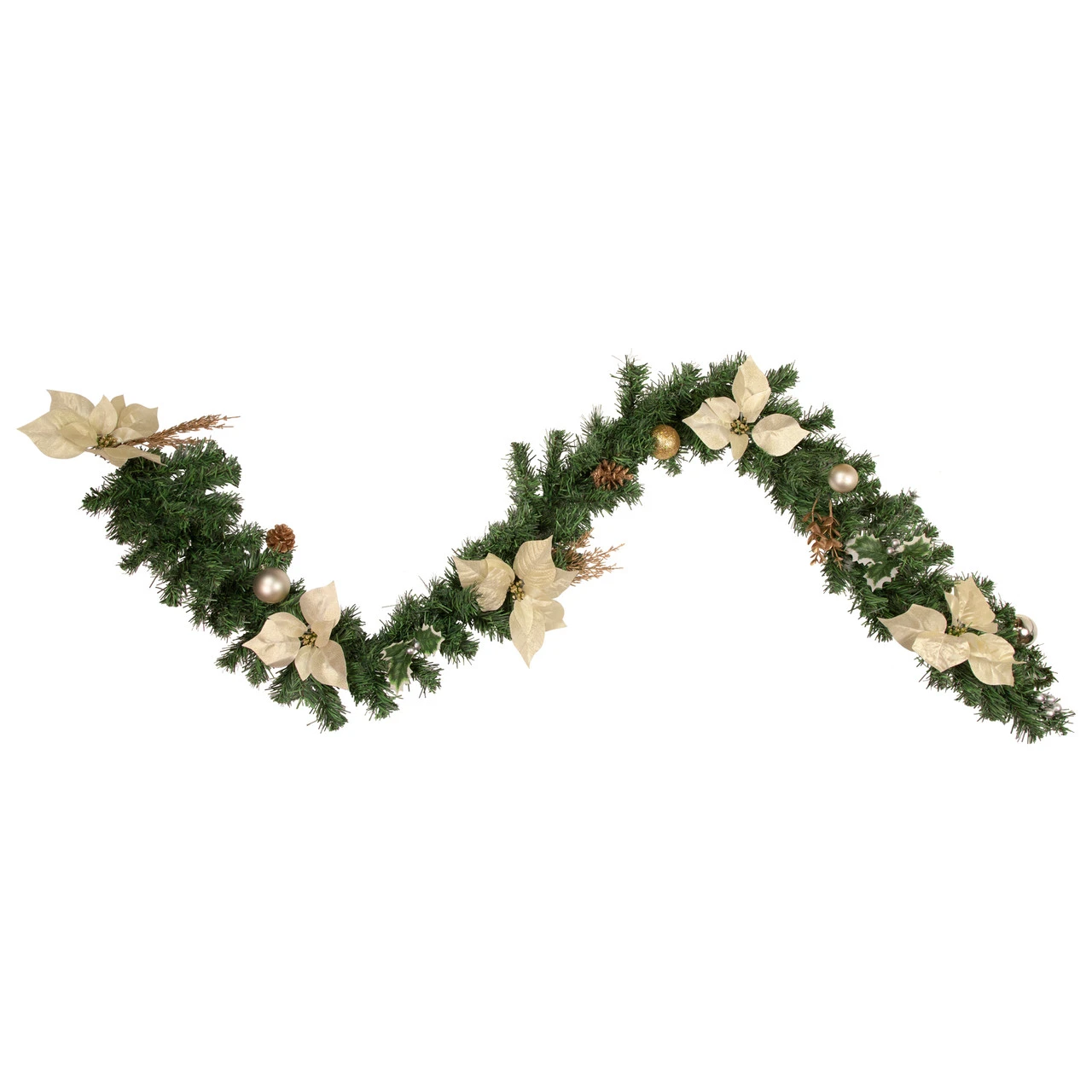 6' X 9" Poinsettia And Pinecone Artificial Christmas Garland, Unlit 1 6' X 9" Poinsettia And Pinecone Artificial Christmas Garland, Unlit