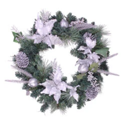 White Poinsettia And Pine Cone Artificial Christmas Wreath - 24-Inch, Unlit
