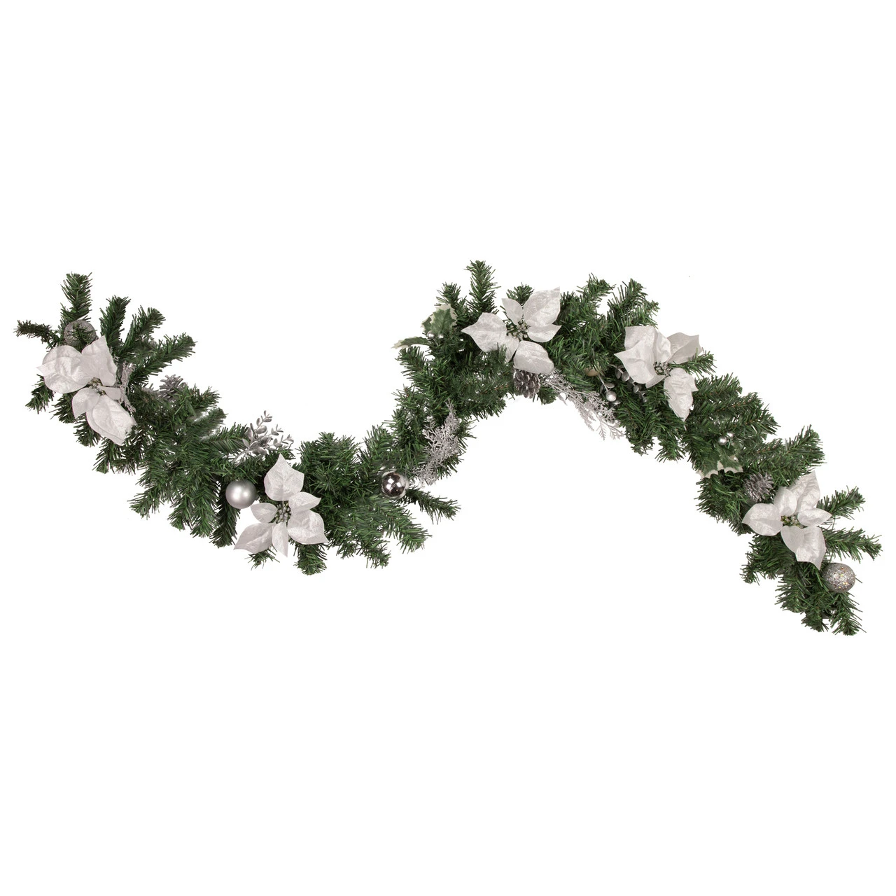 6' X 9" Silver Poinsettia And Pinecone Artificial Christmas Garland, Unlit 1 6' X 9" Silver Poinsettia And Pinecone Artificial Christmas Garland, Unlit