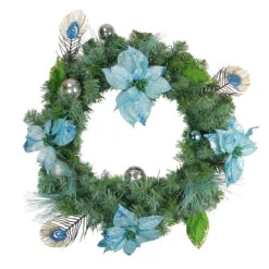 Peacock Poinsettia Artificial Christmas Wreath - 24-Inch, Unlit