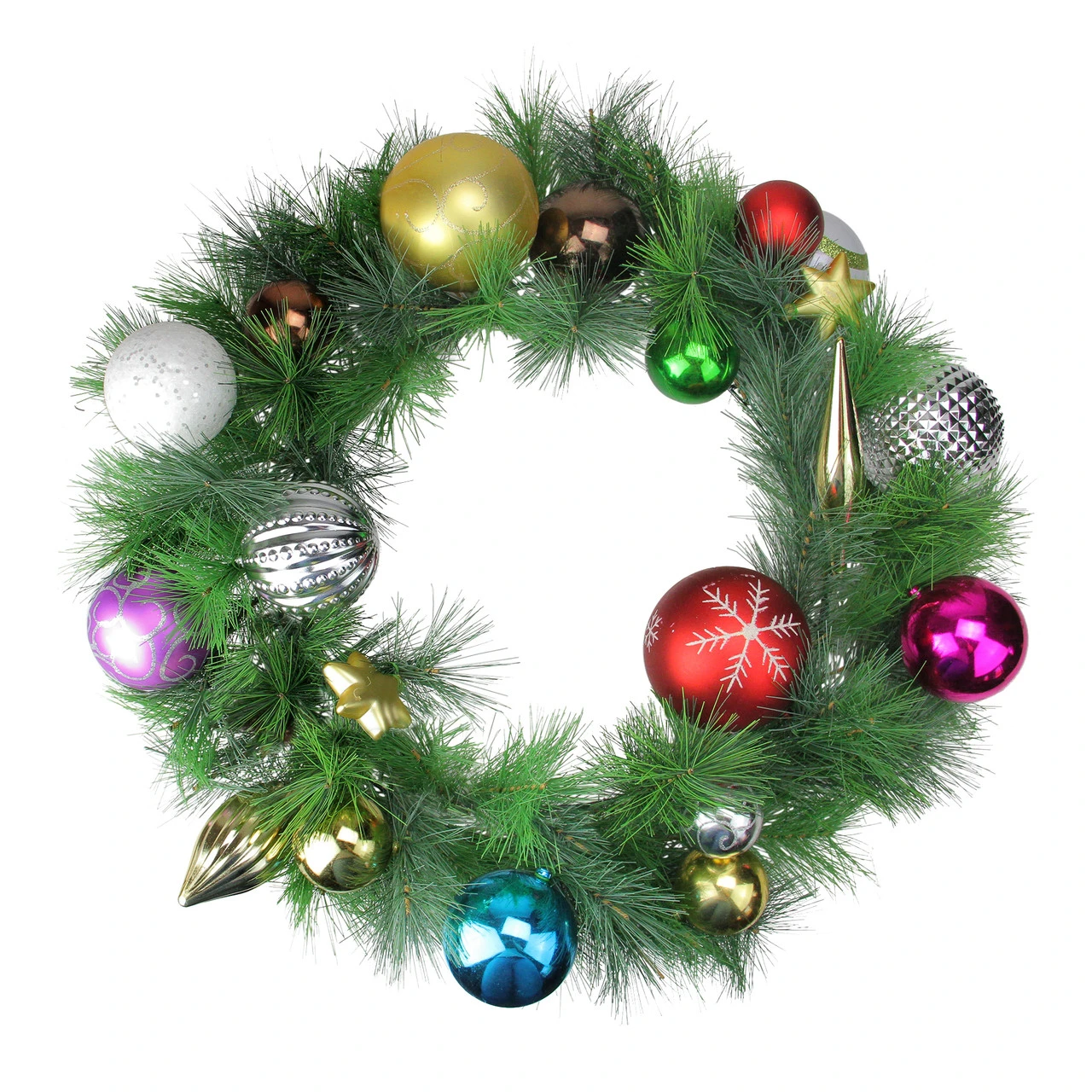 Multi-Colored Ornaments And Artificial Pine Christmas Wreath, 24-Inch, Unlit 1 Multi-Colored Ornaments And Artificial Pine Christmas Wreath, 24-Inch, Unlit