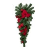32" Red Poinsettia Pine Cone And Ball Artificial Christmas Teardrop Swag, Unlit