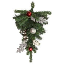 20" Pre-lit Decorated Green Pine Artificial Teardrop Christmas Swag, Cool White LED Lights