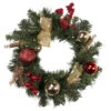 Pre-Lit Decorated Burgundy And Gold Pine Artificial Christmas Wreath, 16-Inch, Warm White LED