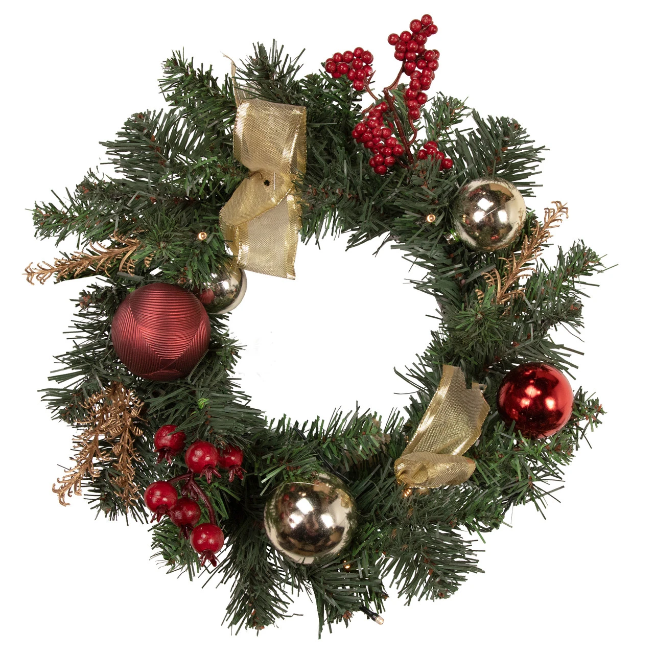 Pre-Lit Decorated Burgundy And Gold Pine Artificial Christmas Wreath, 16-Inch, Warm White LED 1 Pre-Lit Decorated Burgundy And Gold Pine Artificial Christmas Wreath, 16-Inch, Warm White LED