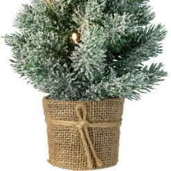 17-Inch Mini Artificial Tabletop LED Flocked Christmas Tree With Burlap Base- Clear Lights -Best Christmas Store northlight sf89159 2 sample 04184.1667488082