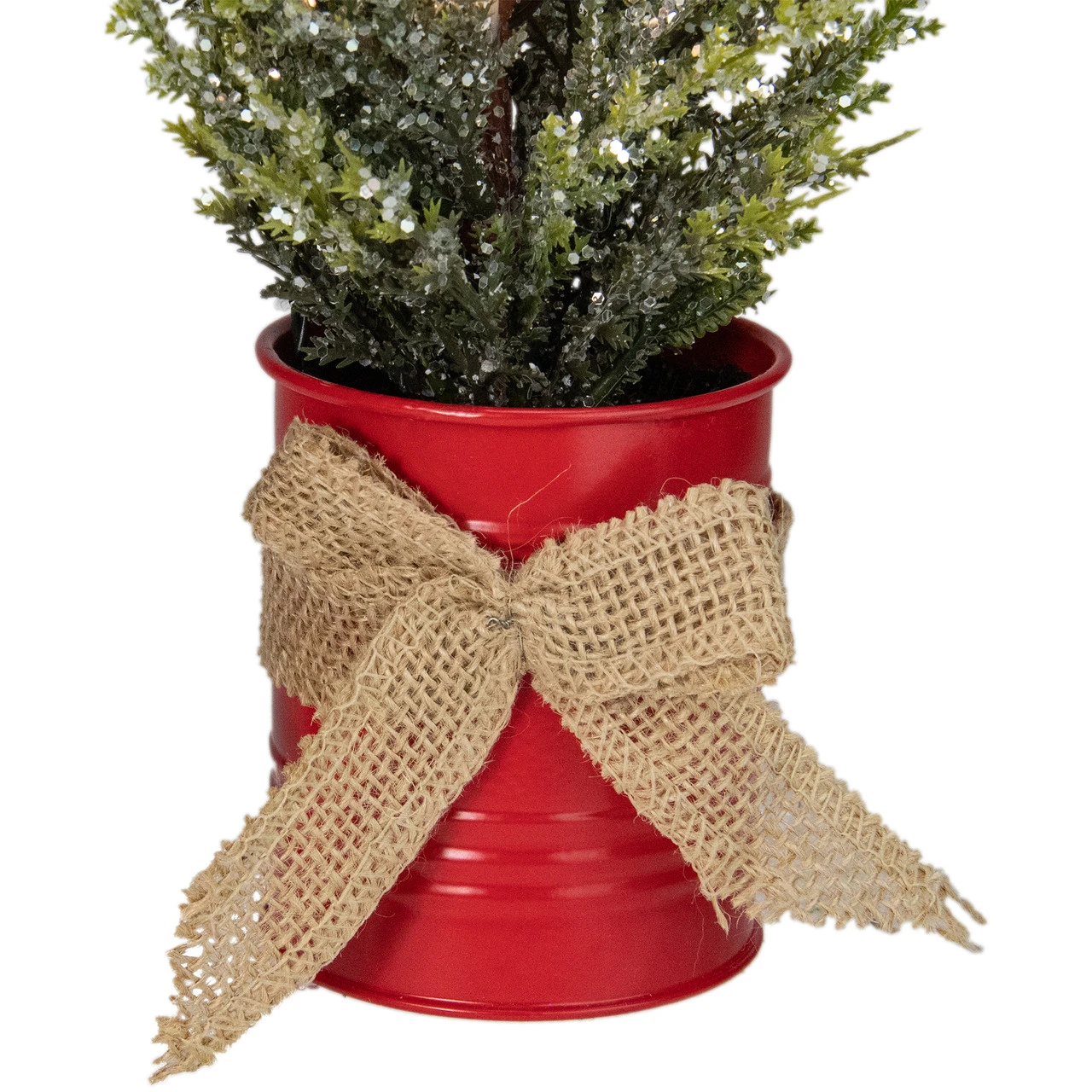 16" LED Lighted Red Potted Artificial Tabletop Iced Christmas Tree Decoration - Clear Lights 3 16" LED Lighted Red Potted Artificial Tabletop Iced Christmas Tree Decoration - Clear Lights - Image 3