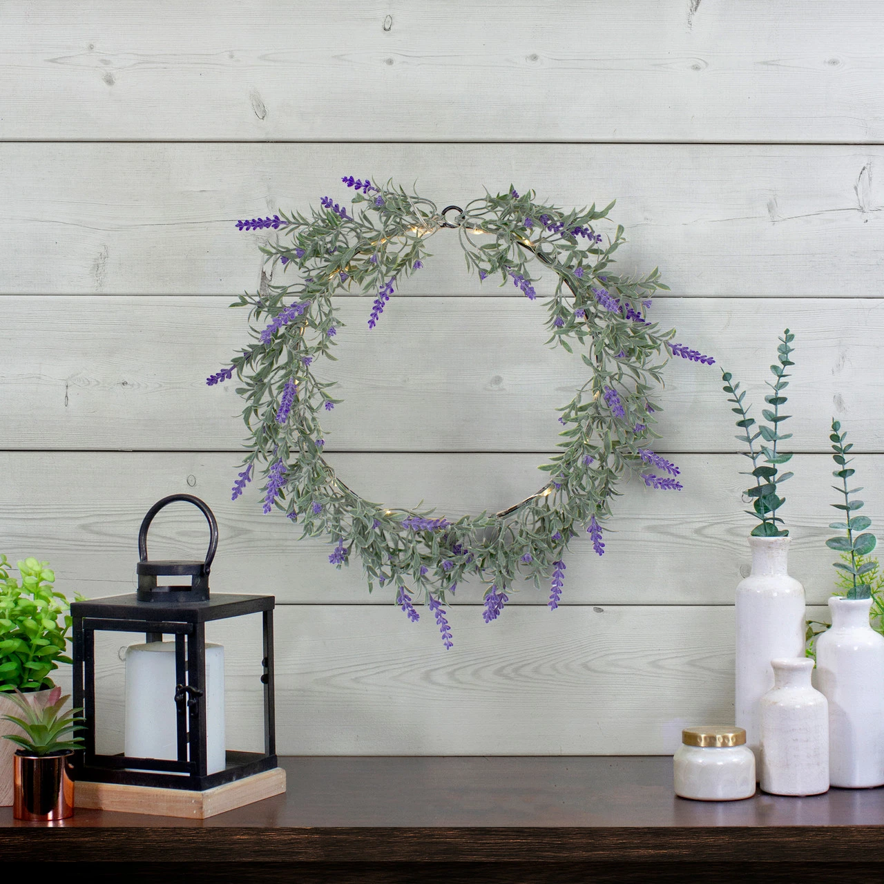 Artificial LED Lighted Lavender Spring Wreath- 16-inch, White Lights 2 Artificial LED Lighted Lavender Spring Wreath- 16-inch, White Lights - Image 2