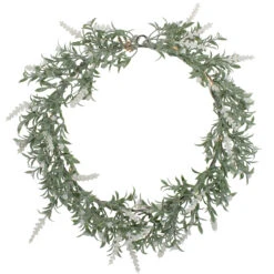 Artificial LED Lighted White Lavender Spring Wreath- 16-inch, White Lights