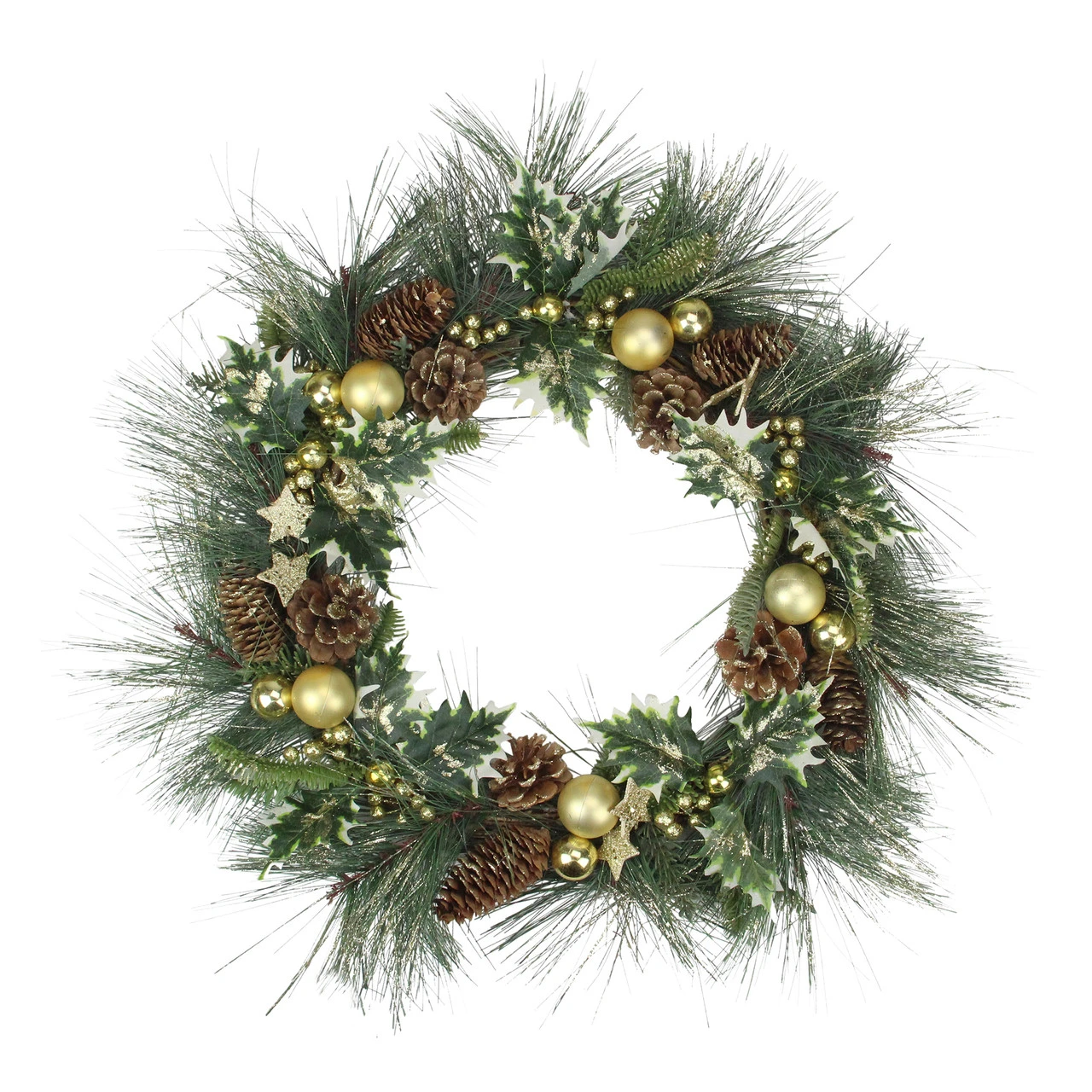 Long Needle Pine With Winter Foliage And Stars Christmas Wreath - 20-Inch, Unlit 1 Long Needle Pine With Winter Foliage And Stars Christmas Wreath - 20-Inch, Unlit