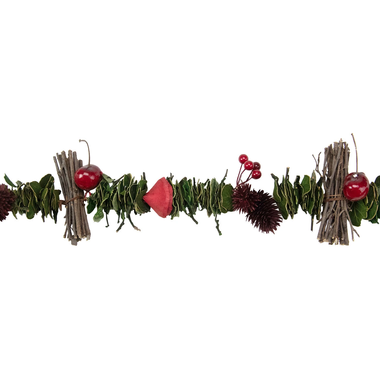 5' X 3.25" Red Wooden Rose, Twig And Apple Artificial Christmas Garland - Unlit 3 5' X 3.25" Red Wooden Rose, Twig And Apple Artificial Christmas Garland - Unlit - Image 3