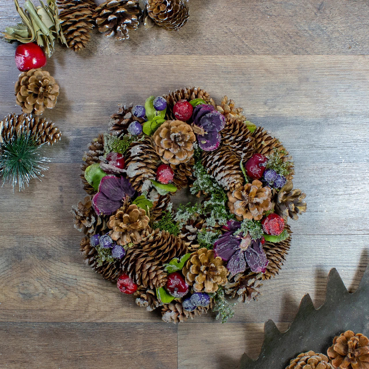 Iced Pine Cones With Berries Artificial Christmas Wreath, 10-Inch, Unlit 2 Iced Pine Cones With Berries Artificial Christmas Wreath, 10-Inch, Unlit - Image 2