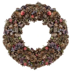 Sugared Purple Flowers And Pine Cones Artificial Christmas Wreath - 20-Inch, Unlit
