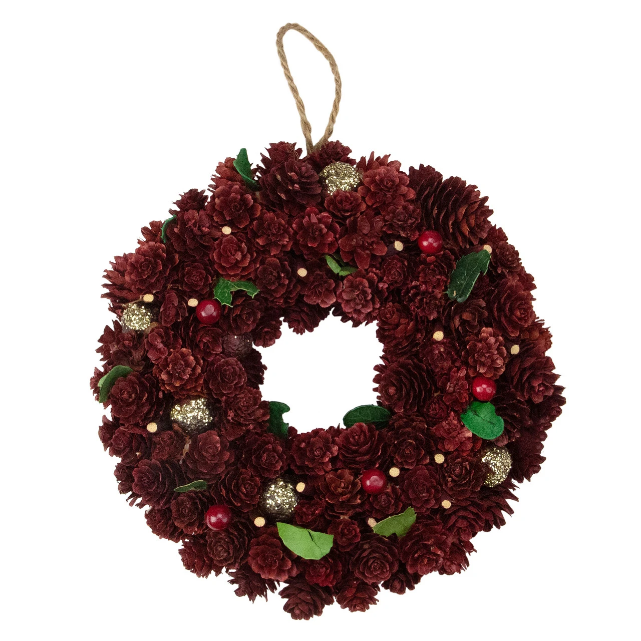 Red And Gold Pine Cone And Ornament Artificial Christmas Wreath, 9.5-Inch, Unlit 1 Red And Gold Pine Cone And Ornament Artificial Christmas Wreath, 9.5-Inch, Unlit