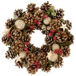 Glittered Pine Cone And Berry Artificial Christmas Wreath, 12-Inch, Unlit