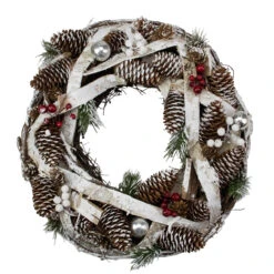 Birch Bark And Pine Cones Artificial Christmas Wreath - 13.5-Inch, Unlit