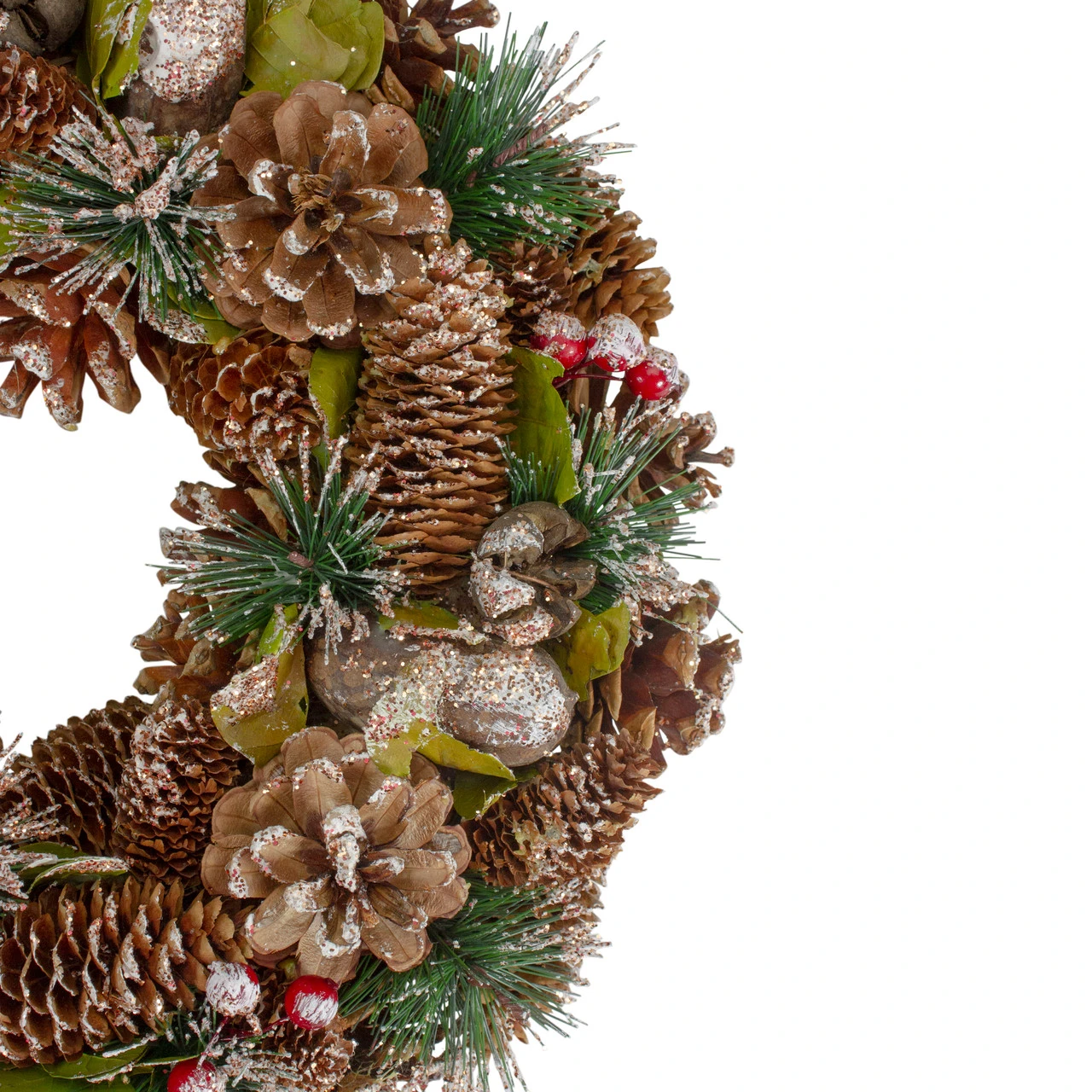 Green And Brown Frosted Pinecones And Bells Christmas Wreath - 13" Unlit 3 Green And Brown Frosted Pinecones And Bells Christmas Wreath - 13" Unlit - Image 3