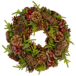 Green And Brown Pine Cone And Berry Christmas Wreath - 13" Unlit