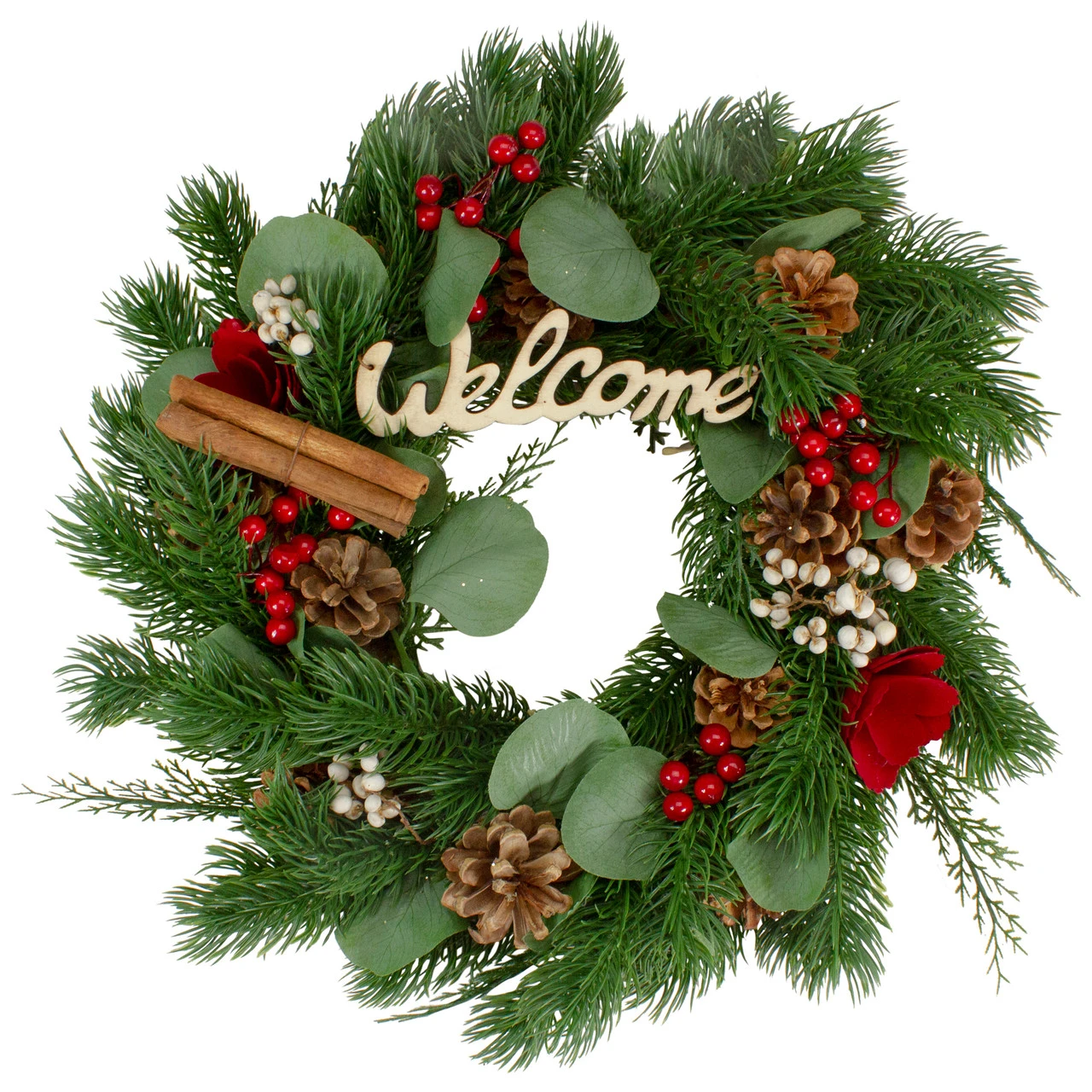 Green And Red "Welcome" Artificial Christmas Wreath - 12-Inch, Unlit 1 Green And Red "Welcome" Artificial Christmas Wreath - 12-Inch, Unlit