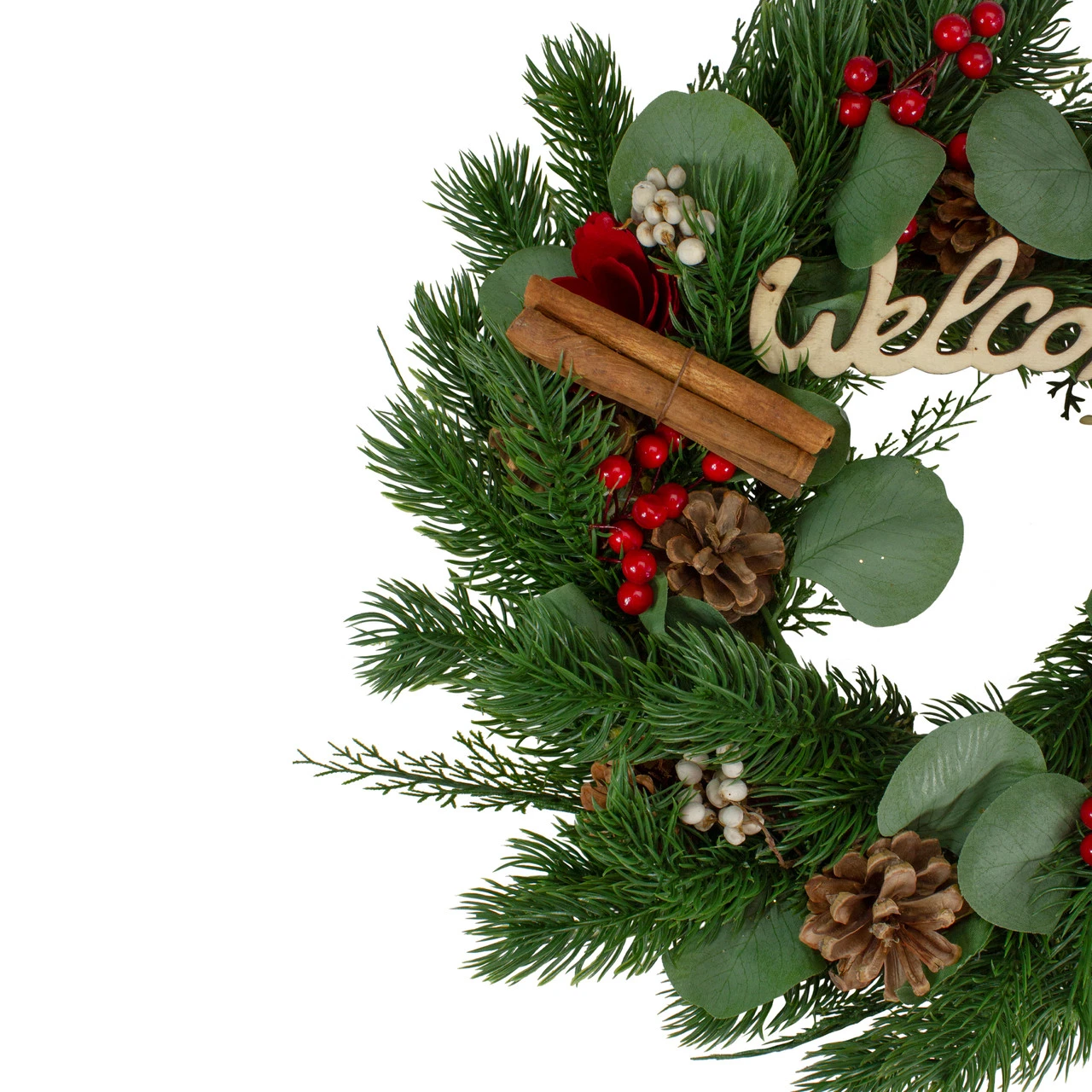 Green And Red "Welcome" Artificial Christmas Wreath - 12-Inch, Unlit 4 Green And Red "Welcome" Artificial Christmas Wreath - 12-Inch, Unlit - Image 4