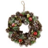 Red Ornament With Frosted Pinecone And Pine Needle Christmas Wreath, 13.5-Inch, Unlit