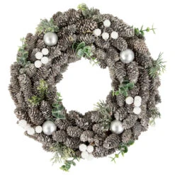 White Berry And Pinecone Foliage Christmas Ornament Wreath, 12.5-Inch, Unlit