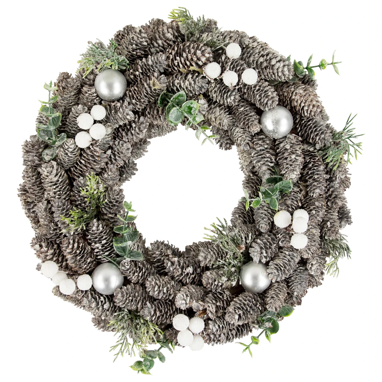 White Berry And Pinecone Foliage Christmas Ornament Wreath, 12.5-Inch, Unlit 1 White Berry And Pinecone Foliage Christmas Ornament Wreath, 12.5-Inch, Unlit