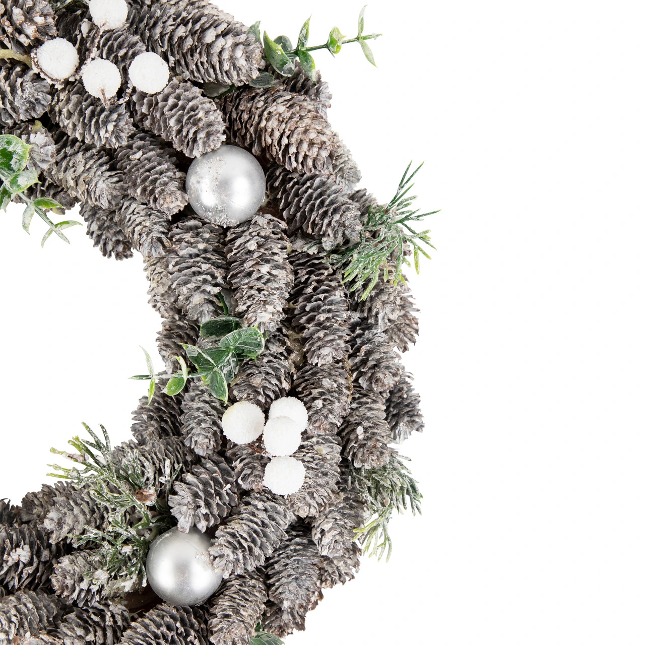 White Berry And Pinecone Foliage Christmas Ornament Wreath, 12.5-Inch, Unlit 2 White Berry And Pinecone Foliage Christmas Ornament Wreath, 12.5-Inch, Unlit - Image 2