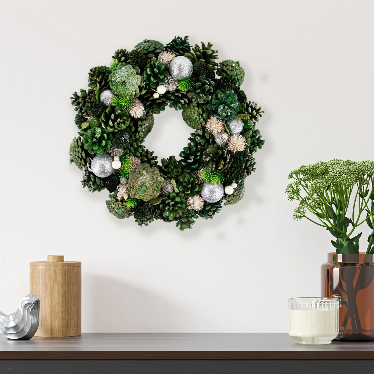 Green Pinecone And Foliage Artificial Christmas Wreath, 14-Inch, Unlit 1 Green Pinecone And Foliage Artificial Christmas Wreath, 14-Inch, Unlit
