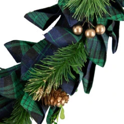 Blue And Green Plaid Bow Artificial Pine Christmas Wreath, 17.75-Inch, Unlit -Best Christmas Store northlight sh94280 3new 76752.1668089041