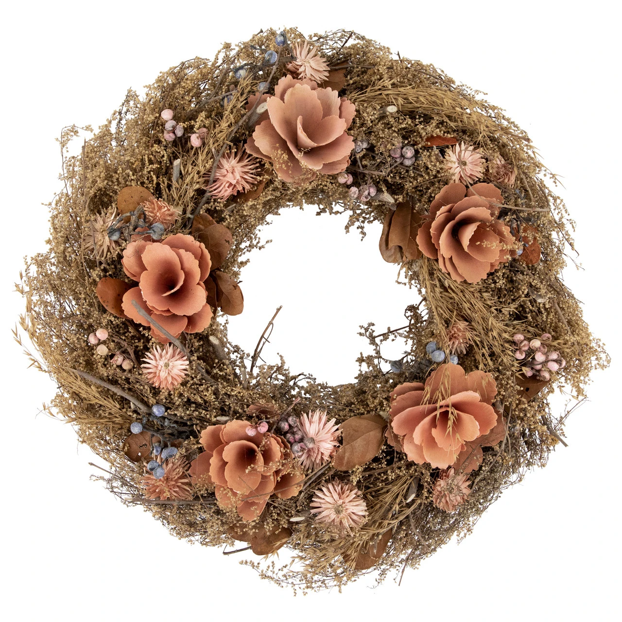 Orange And Coral Pink Twig And Floral Autumn Harvest Wreath, 13.75-Inch, Unlit 1 Orange And Coral Pink Twig And Floral Autumn Harvest Wreath, 13.75-Inch, Unlit