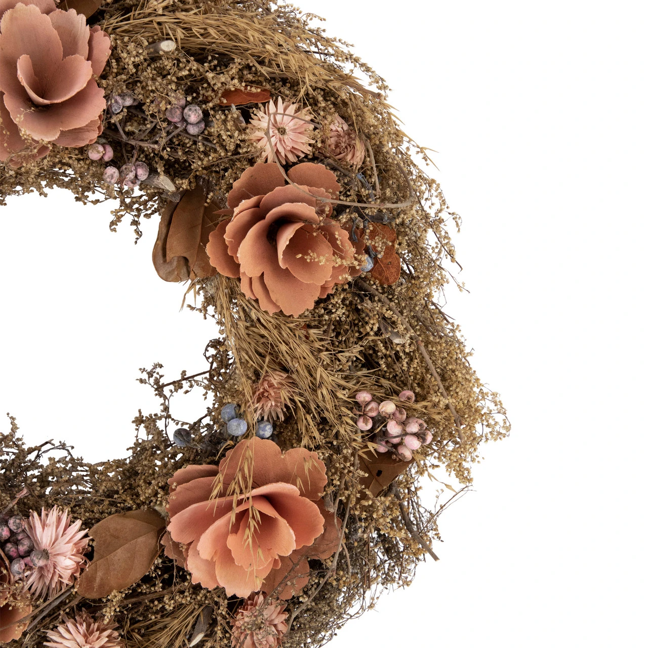 Orange And Coral Pink Twig And Floral Autumn Harvest Wreath, 13.75-Inch, Unlit 3 Orange And Coral Pink Twig And Floral Autumn Harvest Wreath, 13.75-Inch, Unlit - Image 3