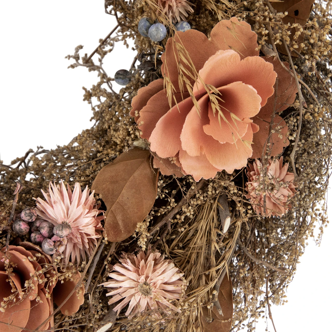 Orange And Coral Pink Twig And Floral Autumn Harvest Wreath, 13.75-Inch, Unlit 2 Orange And Coral Pink Twig And Floral Autumn Harvest Wreath, 13.75-Inch, Unlit - Image 2