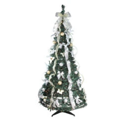 6' Pre-Lit Silver And Gold Pre-Decorated Pop-Up Artificial Christmas Tree, Clear Lights
