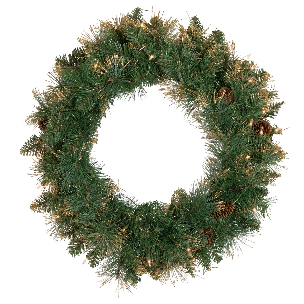 Pre-Lit Yorkshire Pine Artificial Christmas Wreath, 24-Inch, Clear Lights 1 Pre-Lit Yorkshire Pine Artificial Christmas Wreath, 24-Inch, Clear Lights