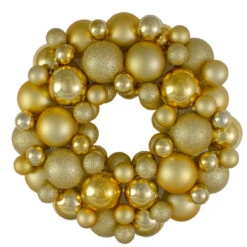 Vegas Gold 3-Finish Shatterproof Ball Christmas Wreath, 13-Inch