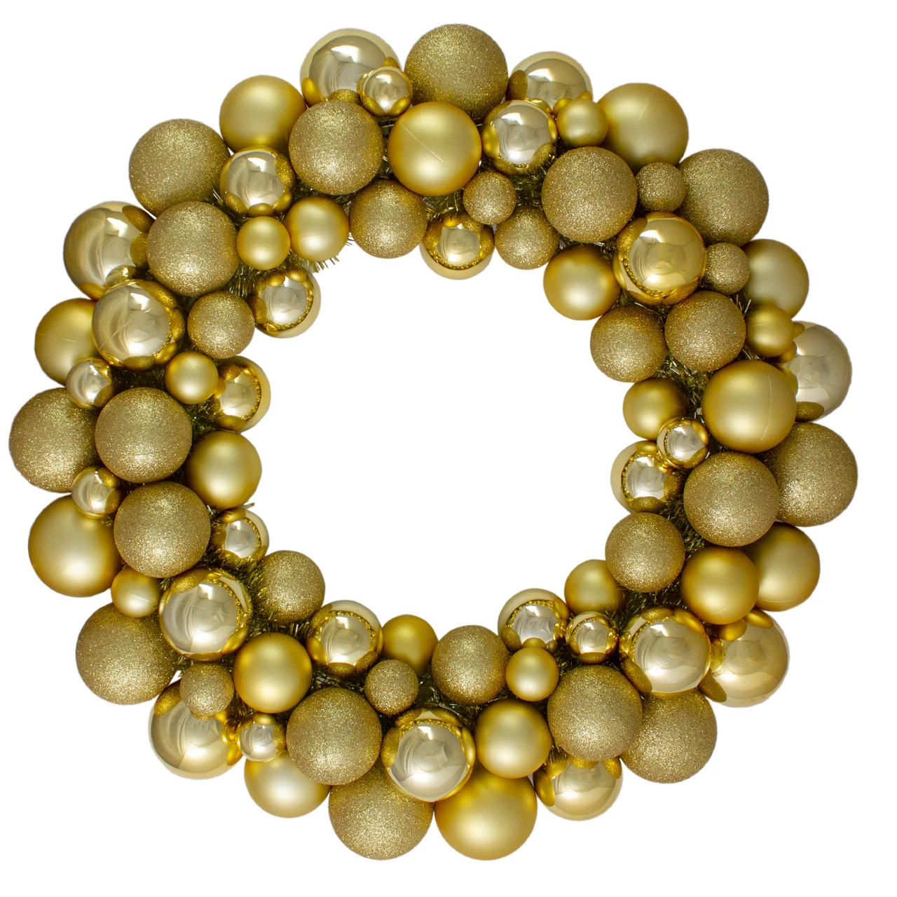 Vegas Gold 3-Finish Shatterproof Ball Christmas Wreath - 24-Inch, Unlit 1 Vegas Gold 3-Finish Shatterproof Ball Christmas Wreath - 24-Inch, Unlit