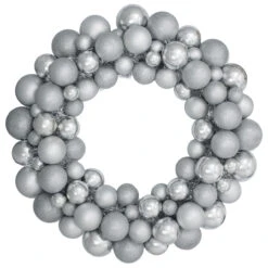 Silver Splendor 3-Finish Shatterproof Ball Christmas Wreath24" - Unlit