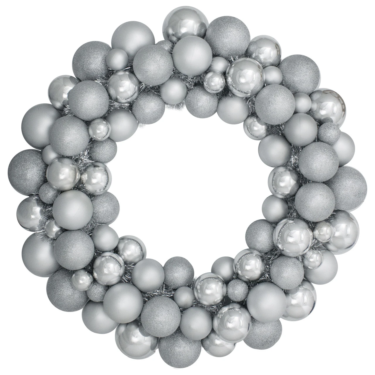 Silver Splendor 3-Finish Shatterproof Ball Christmas Wreath24" - Unlit 1 Silver Splendor 3-Finish Shatterproof Ball Christmas Wreath24" - Unlit