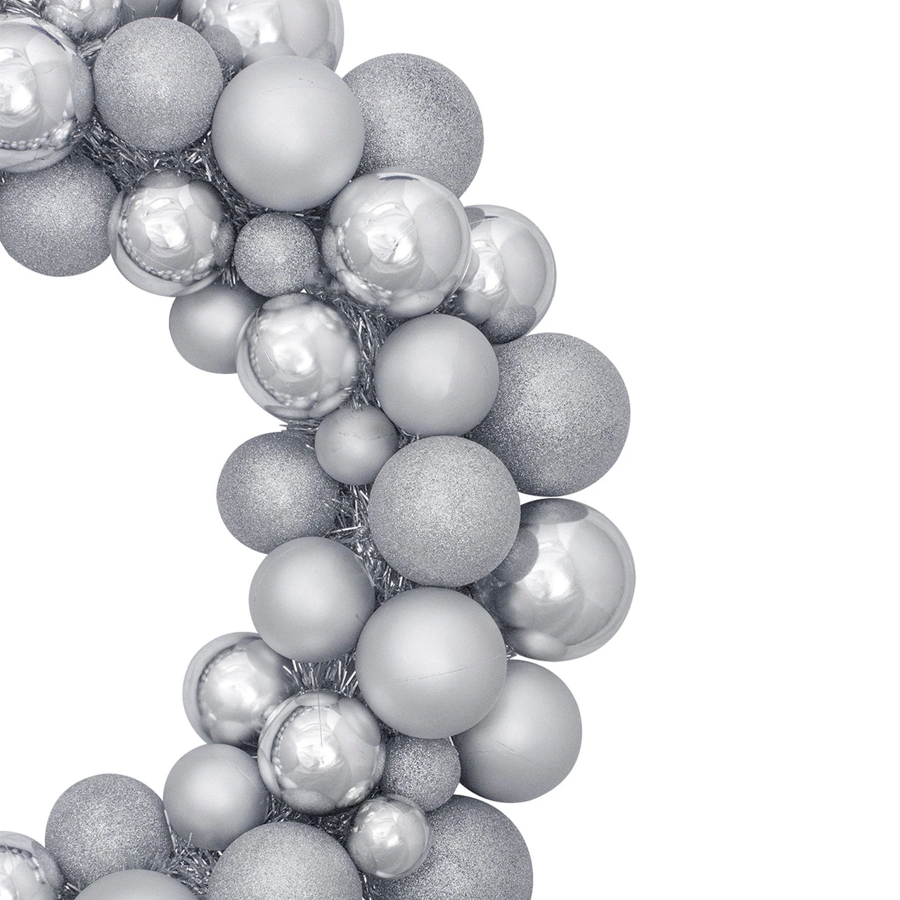 Silver Splendor 3-Finish Shatterproof Ball Christmas Wreath24" - Unlit 3 Silver Splendor 3-Finish Shatterproof Ball Christmas Wreath24" - Unlit - Image 3