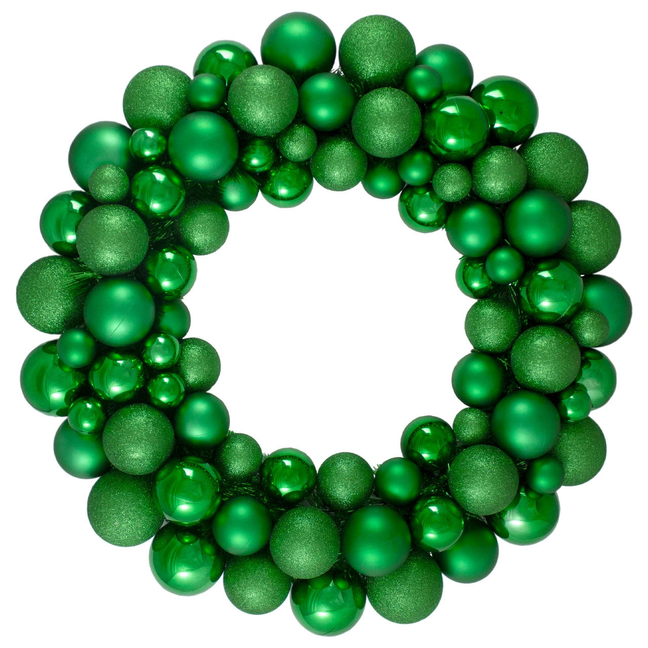 Green 3-Finish Shatterproof Ball Christmas Wreath - 24-Inch, Unlit 1 Green 3-Finish Shatterproof Ball Christmas Wreath - 24-Inch, Unlit
